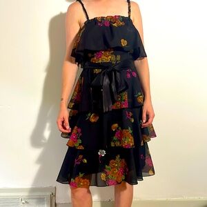 Vintage Algo floral ruffle dress with bow